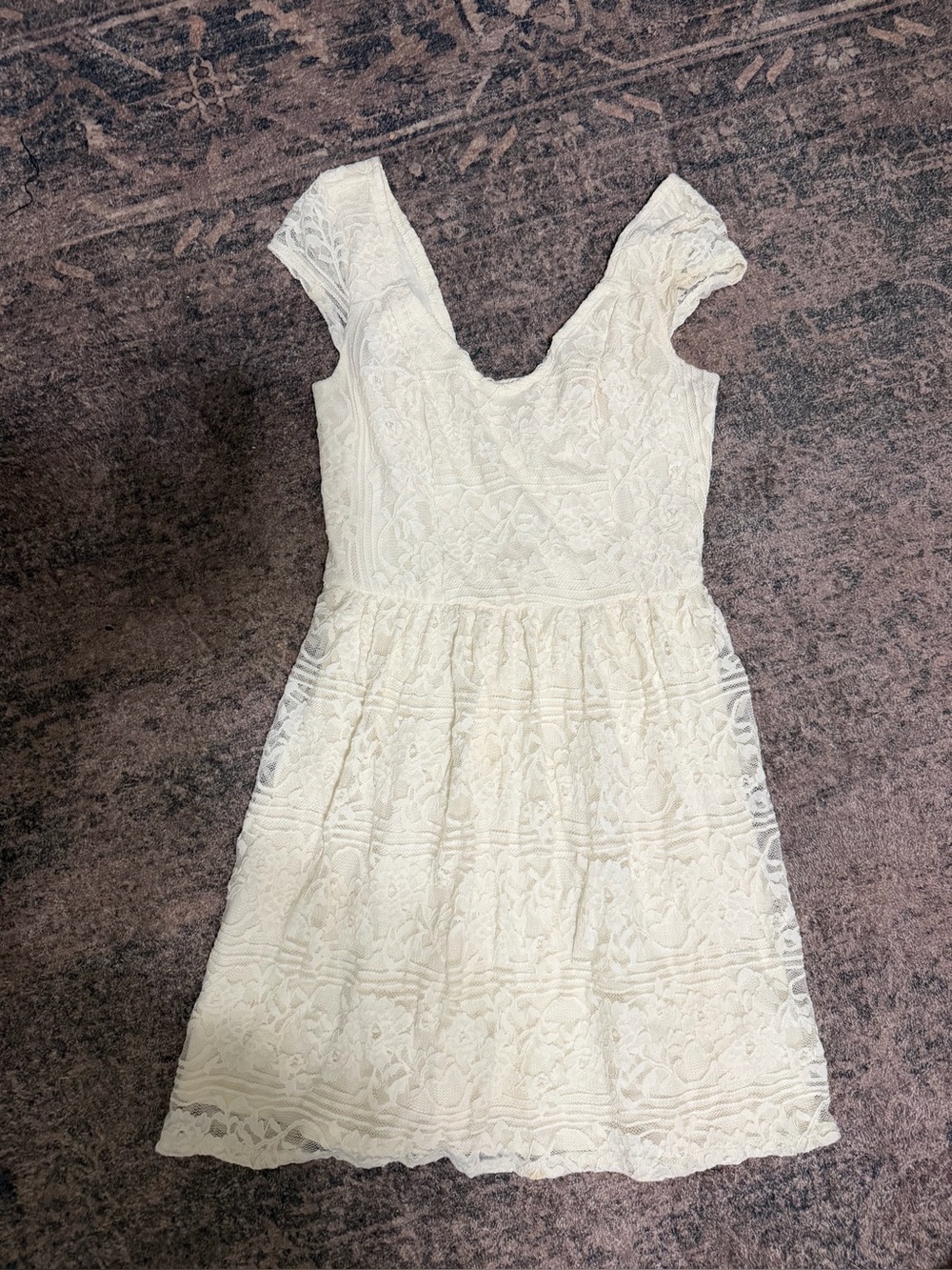 Hollister Ivory Lace Scoop Neck Mini Dress